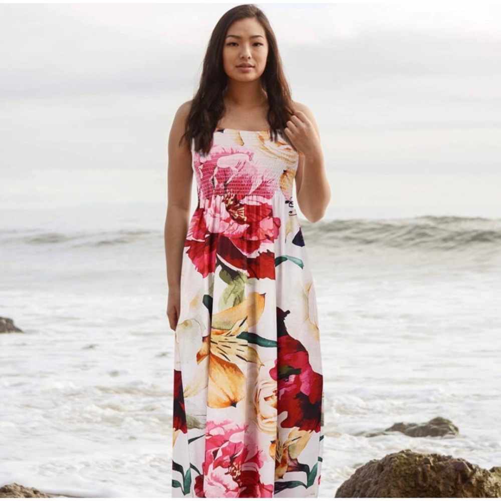 New 4X Plus Size Floral Smocked Maxi Strapless Tube Top Dress NWT